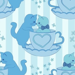 medium// Lovely Cute Cats in love tea cups Grand Millenial All Blue