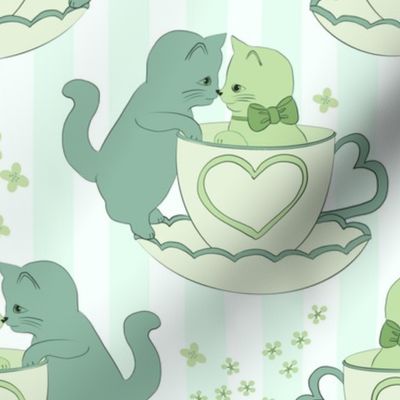 medium// Lovely Cute Cats in love tea cups Grand Millenial Mint Green