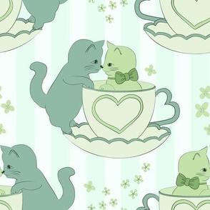 medium// Lovely Cute Cats in love tea cups Grand Millenial Mint Green