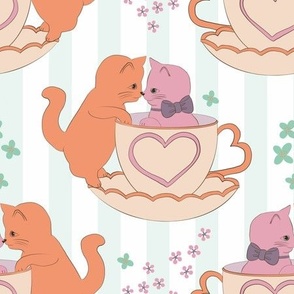 medium// Lovely Cute Cats in love tea cups Grand Millenial Pink and Orange