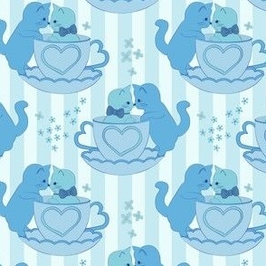 small// Lovely Cute Cats in love tea cups Grand Millenial All Blue