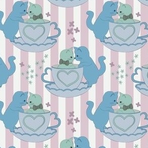 small// Lovely Cute Cats in love tea cups Grand Millenial Blue and Mint