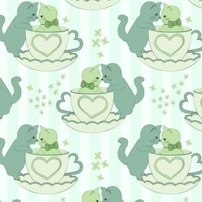 small// Lovely Cute Cats in love tea cups Grand Millenial Mint Green