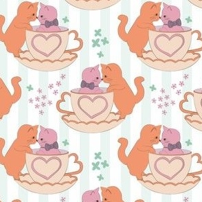small// Lovely Cute Cats in love tea cups Grand Millenial Pink and Orange