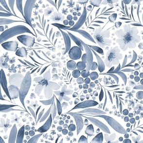 Victorian botanicals in blue L Floral wallpaper