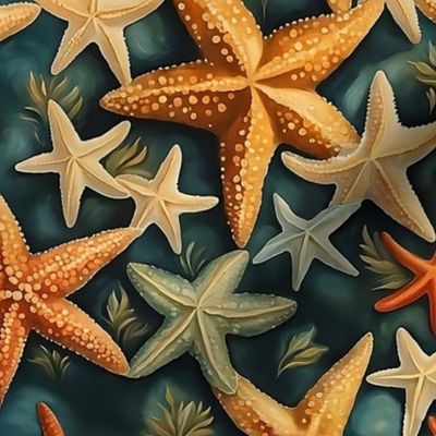 Vintage Starfish Sea Pattern | Nostalgic | Blue Background