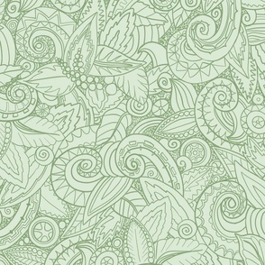Leafy Swirls and Spirals Hand Drawn Green