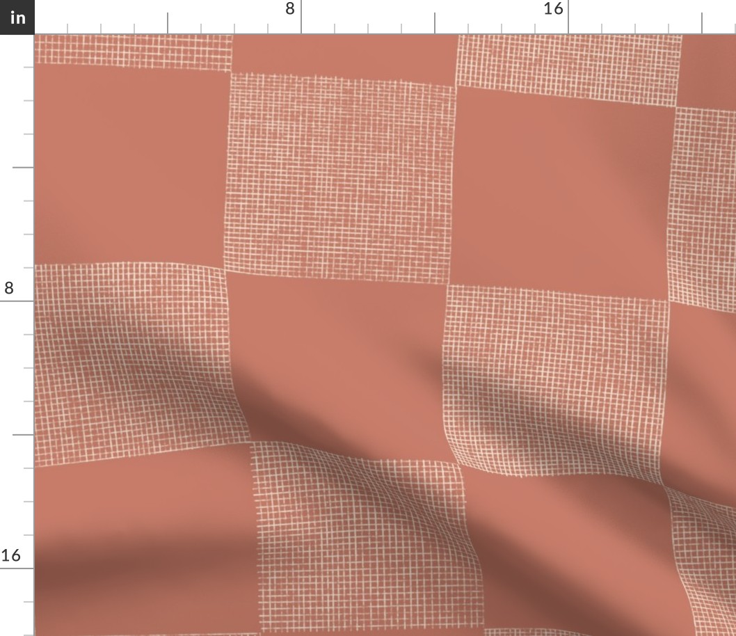 check weave - terracotta red_ very pale taupe - hand drawn texture