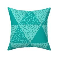 Aqua Sprinkle Confetti Cheater Quilt Top – Turquoise blue patchwork triangle geometric quilt design