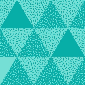 Aqua Sprinkle Confetti Cheater Quilt Top – Turquoise blue patchwork triangle geometric quilt design