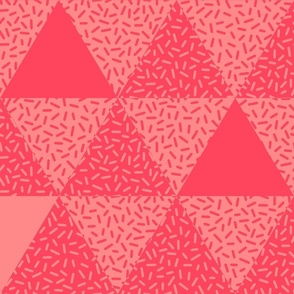 Coral Sprinkle Confetti Cheater Quilt Top – Watermelon red patchwork triangle geometric quilt design
