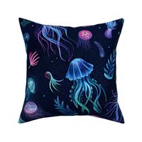 Enchanted Deep Sea Dance - Bioluminescent Jellyfish