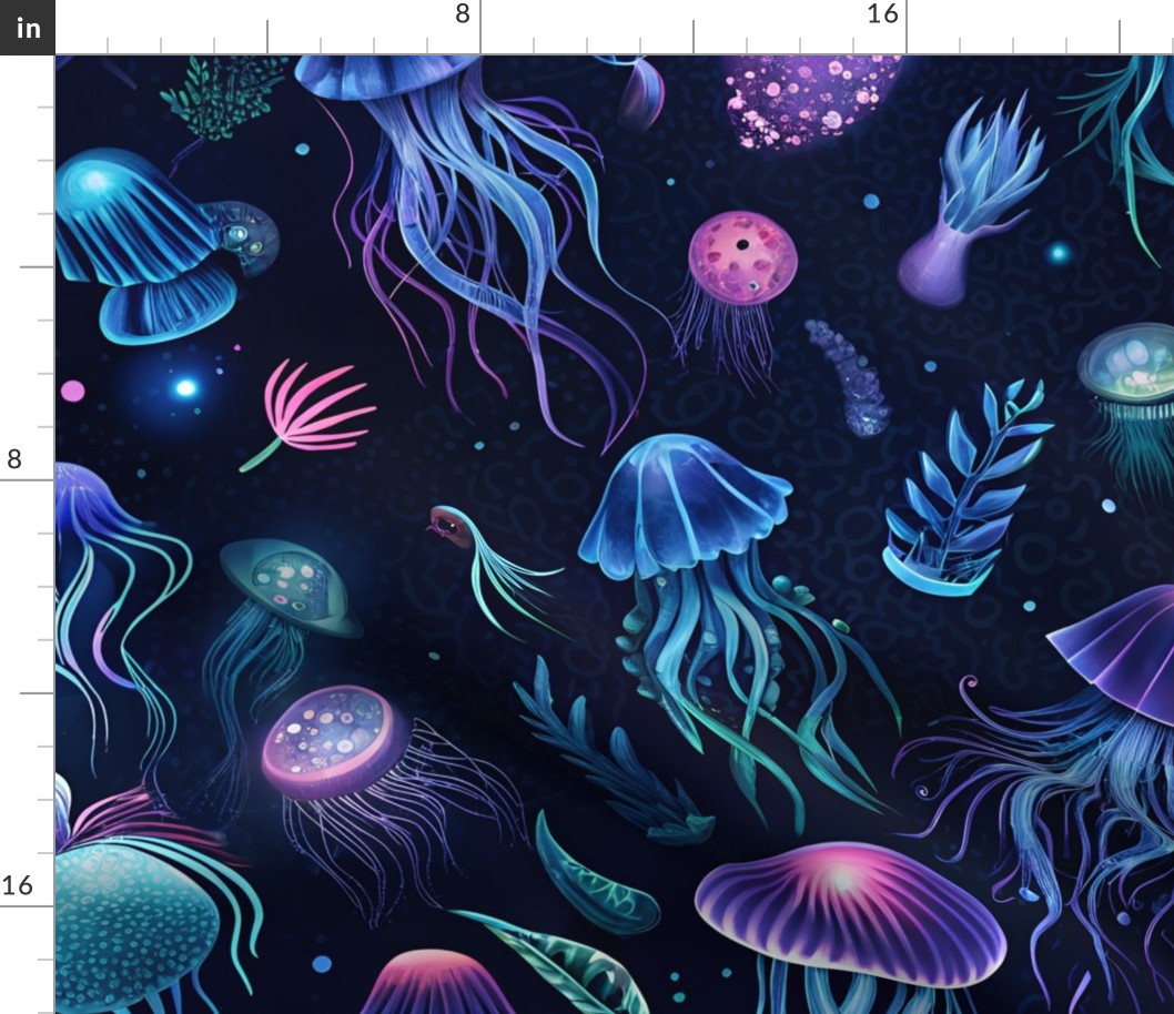 Enchanted Deep Sea Dance - Bioluminescent Jellyfish