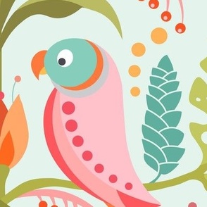 Bright Pastel Tropical Parrots and Floral Symmetry  24in