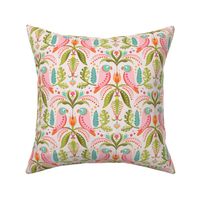 Bright Pastel Tropical Parrots and Floral Symmetry - 8 inches