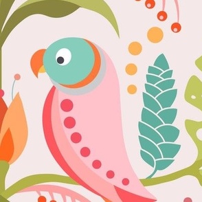 Bright Pastel Tropical Parrots and Floral Symmetry 24in