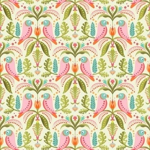 Bright Pastel Tropical Parrots and Floral Symmetry 4in