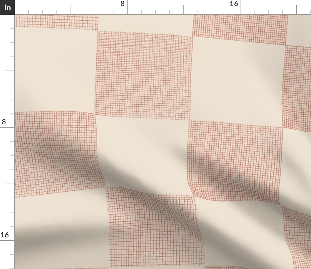 check weave - terracotta red_ very pale taupe 02 - hand drawn texture