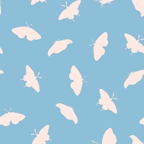 Pale Dusty Blue Minimalist Moth Silhouette Pattern