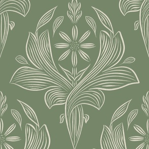 JUMBO classic botanical line art - pale grey chalk_ traditional green