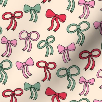 Hand Drawn Bows and Ribbons Pattern (red/green/pink) - Medium