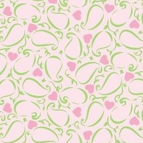 Paisley and Hearts--pink and green