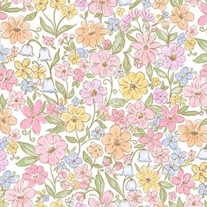 Watercolor Summer Wildflower, Ditsy Micro Floral, Pastel Floral Chintz, Traditional, Cottagecore, Grandmillennial, Preppy PF158a 