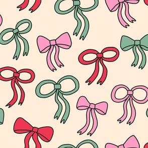 Hand Drawn Bows and Ribbons Pattern (red/green/pink) - Large
