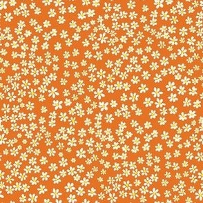 (XS) Tiny micro quilting floral - small white flowers on Carrot orange  - Petal Signature Cotton Solids coordinate