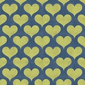 Denim Retro Hearts: Colorful 80’s Pattern - Yellow Green on Blue (S)
