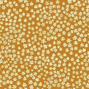 (XS) Tiny micro quilting floral - small white flowers on Desert Sun (dark yellow) - Petal Signature Cotton Solids coordinate