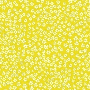 (XS) Tiny micro quilting floral - small white flowers on Lemon Lime yellow  - Petal Signature Cotton Solids coordinate