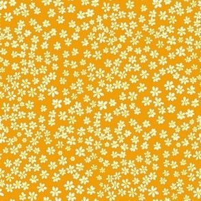 (XS) Tiny micro quilting floral - small white flowers on Marigold orange  - Petal Signature Cotton Solids coordinate