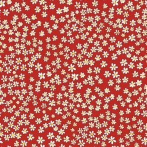 (XS) Tiny micro quilting floral - small white flowers on Poppy Red - Petal Signature Cotton Solids coordinate