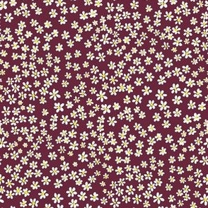 (XS) Tiny micro quilting floral - small white flowers on Wine Red - Petal Signature Cotton Solids coordinate