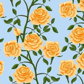 Gold Rose Wall on Light Blue