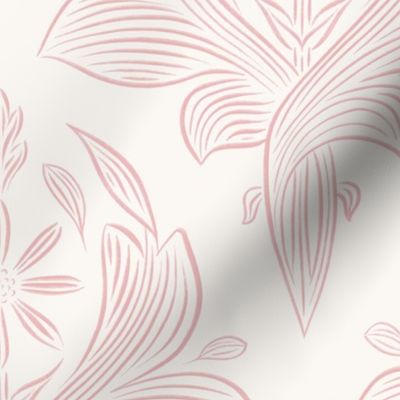 large scale // classic botanical line art - all white_ true pink 02