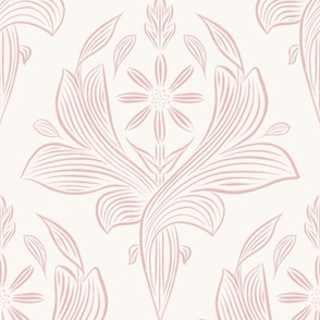 large scale // classic botanical line art - all white_ true pink 02