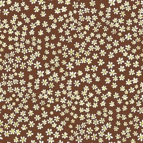 (XS) Tiny micro quilting floral - small white flowers on Cinnamon brown - Petal Signature Cotton Solids coordinate