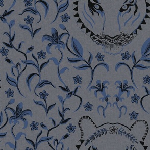 Tiger Floral- Linen Texture_ BLUE
