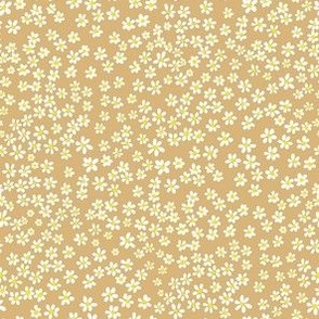 (XS) Tiny micro quilting floral - small white flowers on Honey (light brown)  - Petal Signature Cotton Solids coordinate