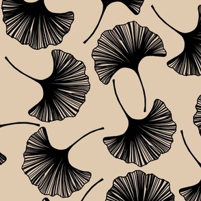 Gingko Leaves in Black and Cream