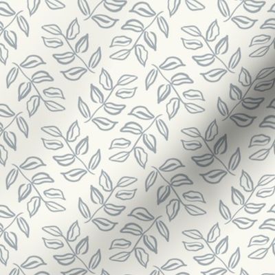 Vintage Modern Ink Leaves in Dusty Blue on a Cream Background.