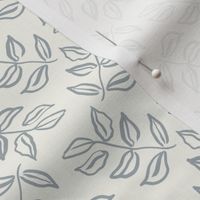 Vintage Modern Ink Leaves in Dusty Blue on a Cream Background.