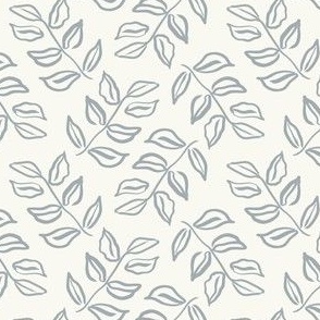 Vintage Modern Ink Leaves in Dusty Blue on a Cream Background.