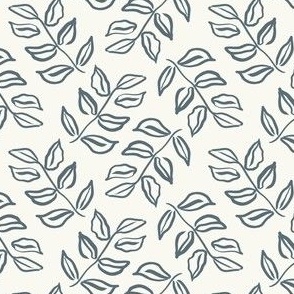 Vintage Modern Ink Leaves in Dusty Blue on a Cream Background.