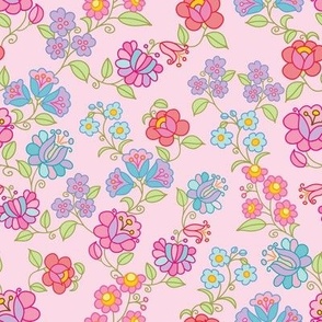 folk floral pattern on pink