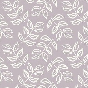 Vintage Modern Ink Leaves in Cream on a Lilac Purple Background.
