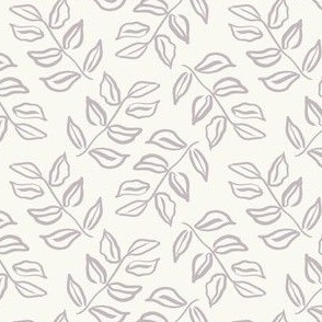 Vintage Modern Ink Leaves in Soft Lilac Purple on a Cream Background.