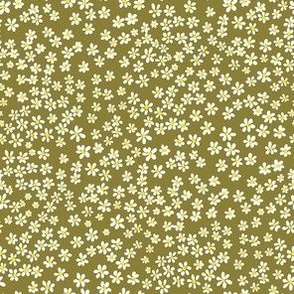 (XS) Tiny micro quilting floral - small white flowers on Moss green - Petal Signature Cotton Solids coordinate